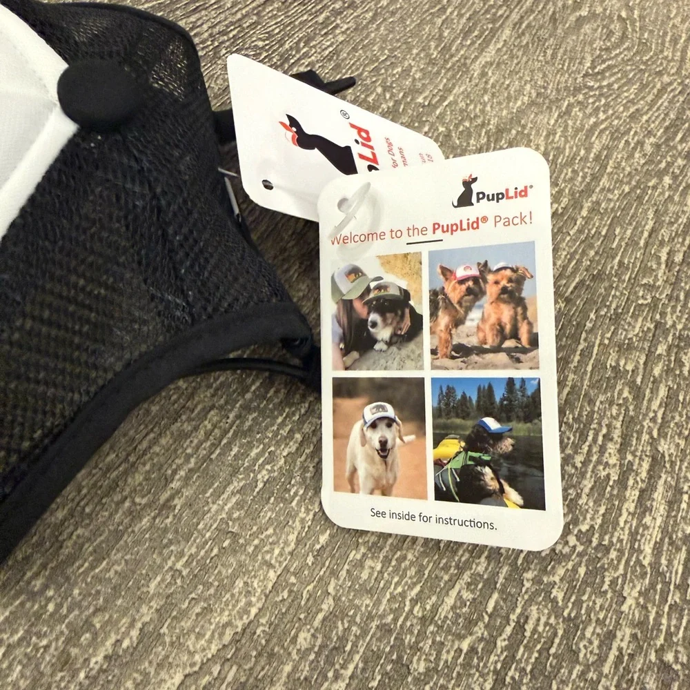NWT! PupLids Santa Barbara Surf Shop Black and White Dog Cap. Size S